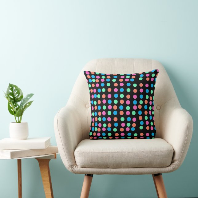 Coussin Points Pastel Printemps sur Noir (Chaise)