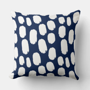 Coussin Points peints en gras - Blanc sur Bleu profond 001