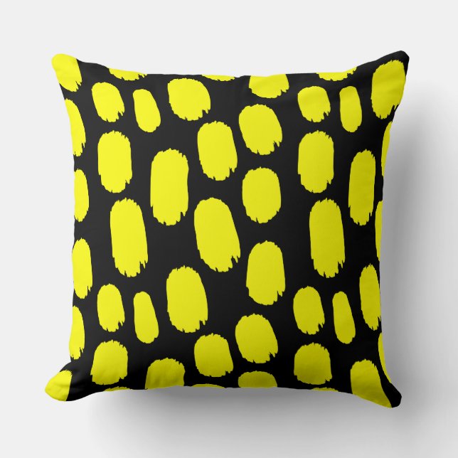 Coussin Points peints en gras - Jaune sur Noir (Recto)