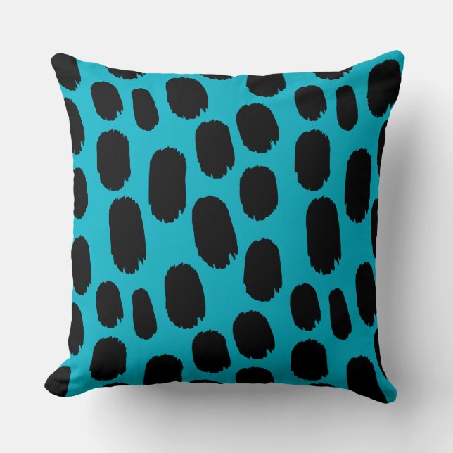 Coussin Points peints en gras - Noir sur Aqua Blue 00b2ca (Recto)