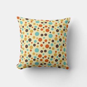 Coussin Points Polka Rétro Couleurs Bleu Jaune Rouge