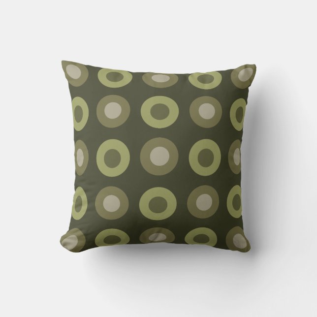 Coussin Points Rétro Milieu de Siècle Vert Olive (Recto)