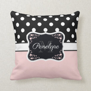 Coussin Points roses et noirs