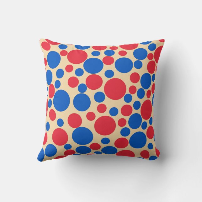 Coussin Points rouges et bleus sur fond beige (Verso)