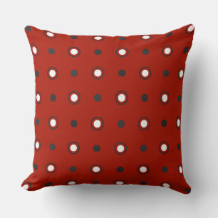 Coussin points rouges, gris et blancs