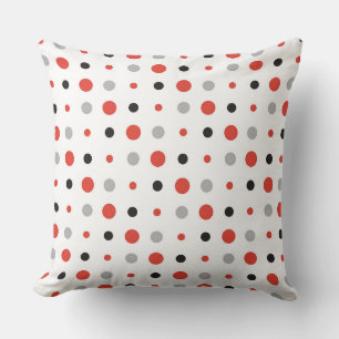 Coussin points rouges, noirs, gris et blancs
