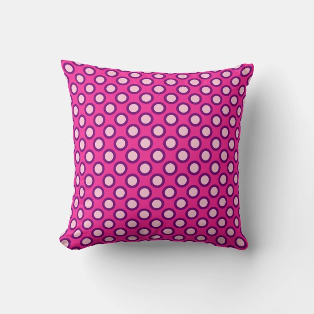 Coussin Points tournés rétro, magenta, rose et violet (Recto)
