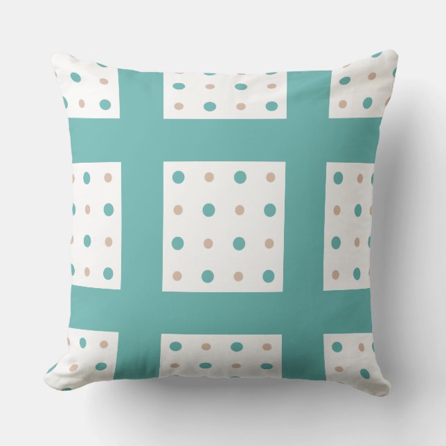 Coussin Points turquoise, beige et blanc (Recto)