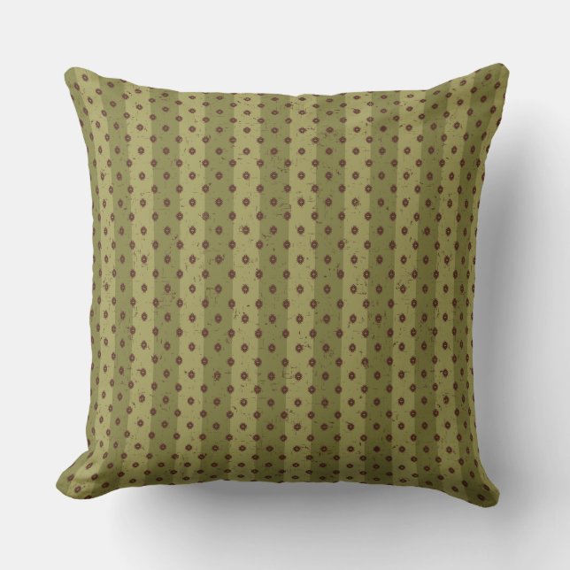Coussin Pois à rayures vert et marron (Recto)