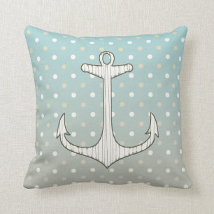 Coussin Pois blanc bronzage bleu d'Ancre nautique vintage