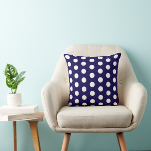 Coussin Pois blancs audacieux sur bleu marine