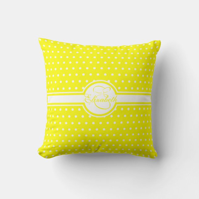 Coussin Pois blancs élégants sur Monogramme jaune (Recto)