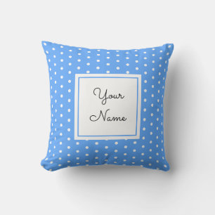 Coussin Pois blancs sur bleu - avec votre nom