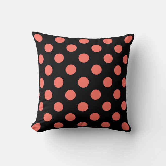 Coussin Pois coralliens vivants sur noir (Recto)