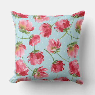 Coussin Pois de fleurs d'aquarelle rouge de Crimson