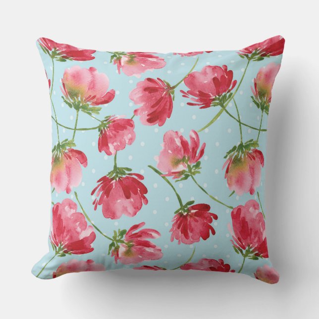 Coussin Pois  de fleurs d'aquarelle rouge de Crimson (Recto)