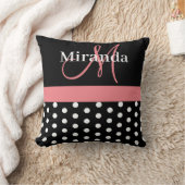Coussin Pois de script de monogramme rose noir blanc (Couverture)