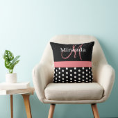 Coussin Pois de script de monogramme rose noir blanc (Chaise)