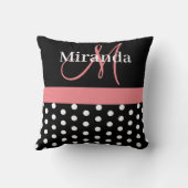 Coussin Pois de script de monogramme rose noir blanc (Verso)