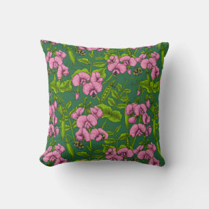 Coussin Pois doux et bourdons, vert et rose