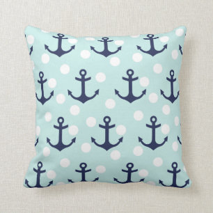 Coussin Pois et Ancres en bon état nautiques de bleu