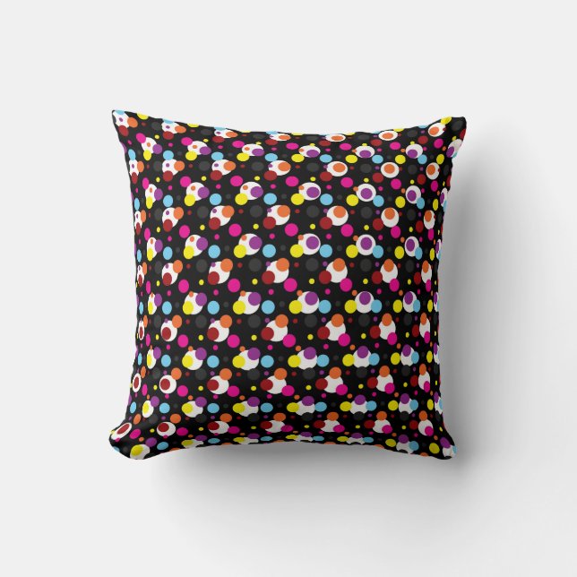 Coussin Pois multicolores sur noir (Recto)