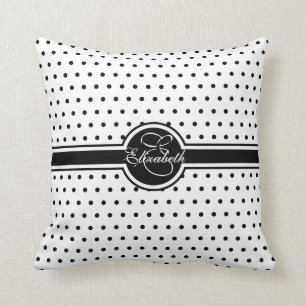 Coussin Pois noir élégant sur le monogramme blanc
