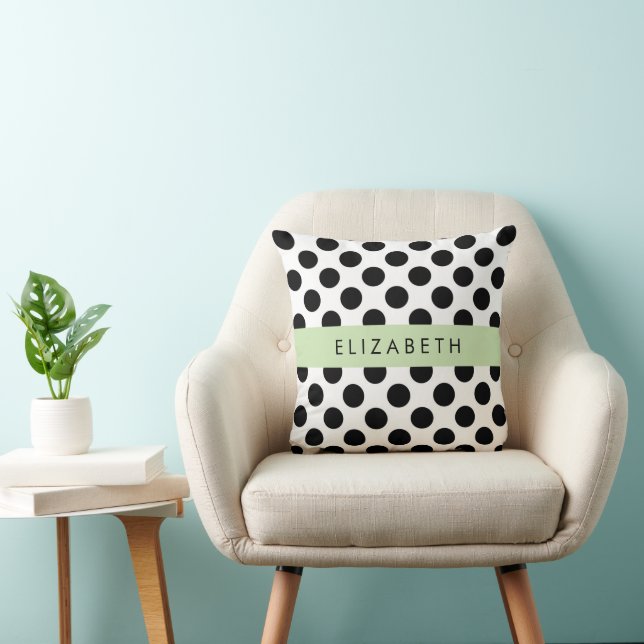 Coussin Pois noirs et blancs, pointillés, Votre nom (Chaise)