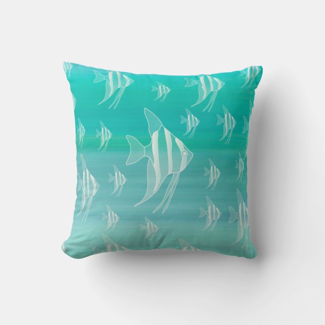 Coussin Poisson aquamarine océan côte turquoise (Recto)