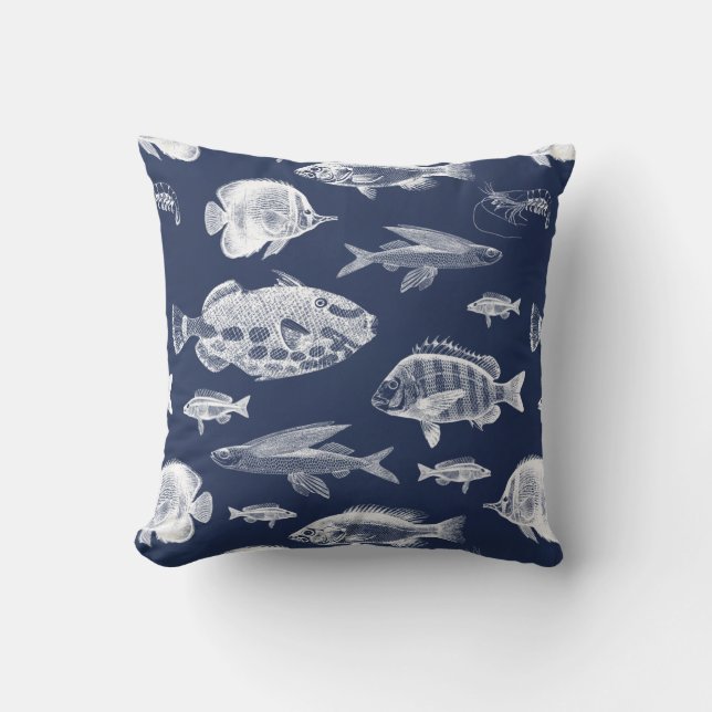 Coussin Poisson bleu foncé (Recto)