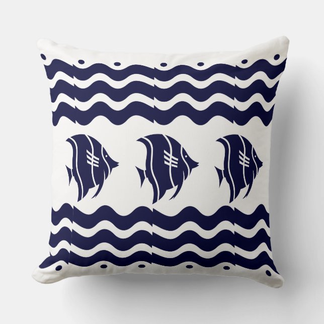 Coussin Poisson bleu marine chic moderne (Recto)