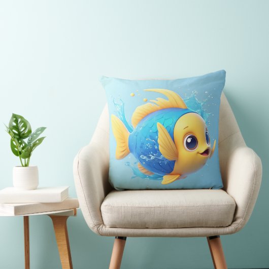 Coussin Poisson caricatural vibrant avec éclaboussure (Chaise)