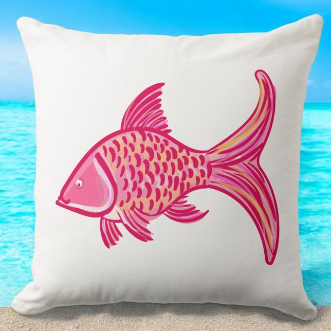 Coussin Poisson côtier rose et orange Préppy (Créateur téléchargé)