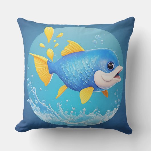 Coussin Poisson de dessin animé vibrant avec éclaboussure (Recto)