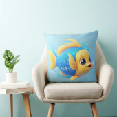 Coussin Poisson de dessin animé vibrant avec éclaboussure (Chaise)
