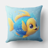 Coussin Poisson de dessin animé vibrant avec éclaboussure (Verso)