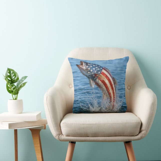Coussin Poisson du drapeau américain patriotique (Chaise)