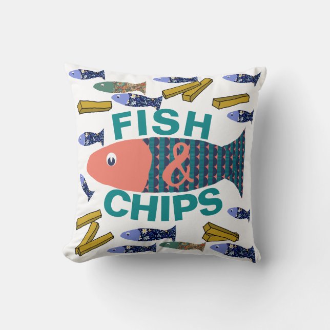 Coussin Poisson et chips, Balnéaire, chippé, Maison de pla (Recto)