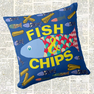 Coussin Poisson et chips, Balnéaire, chippé, Maison de pla