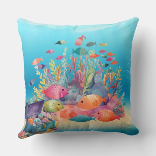 Coussin Poisson et coffre au trésor Lancer l'oreiller (Verso)