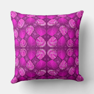 Coussin Poisson Feuille Fleurs Coeurs Magenta