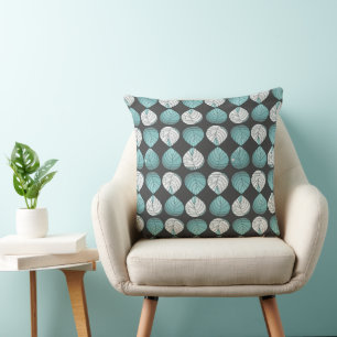 Coussin Poisson Feuilles Dusty Canard Oeuf Bleu Blanc Gris