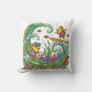 Coussin Poisson Jaune Amusant de Surf Partie de Plage Trop