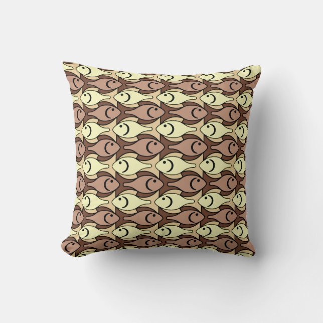 Coussin Poisson moderne du milieu du siècle, brun et jaune (Recto)