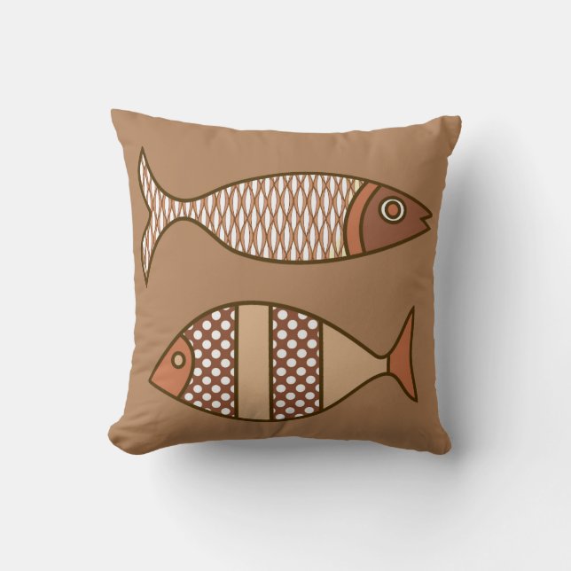 Coussin Poisson moderne rétro, Tan, Beige et Brown clair (Recto)
