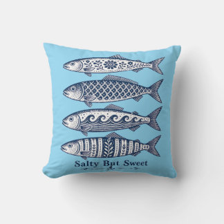 Coussin Poisson Nautique Bleu Clair Doux et Salé