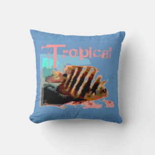 Coussin Poisson Rose Bleu Art Abstrait