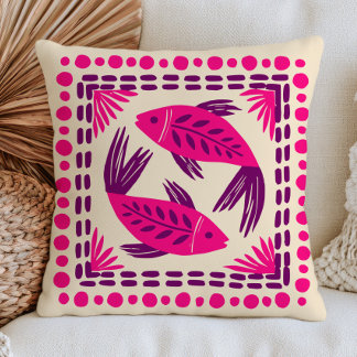 Coussin Poisson Rose & Violet Éclectique Océanique Nautiqu