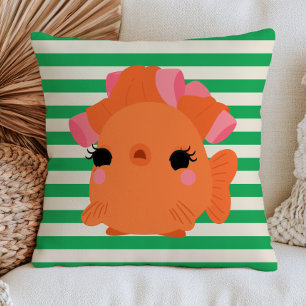 Coussin Poisson rouge avec des bigoudis sur rayures vertes