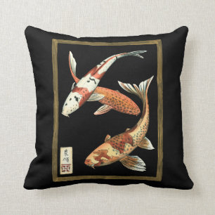Coussin Poisson rouge de Koi de deux Japonais sur